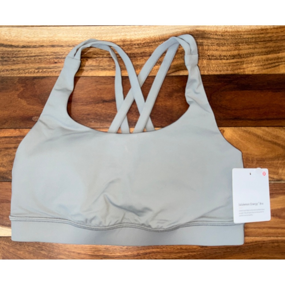 Lululemon Energy Bra Medium Support Luxtreme Light Gray Strappy Yoga Bra Size 6